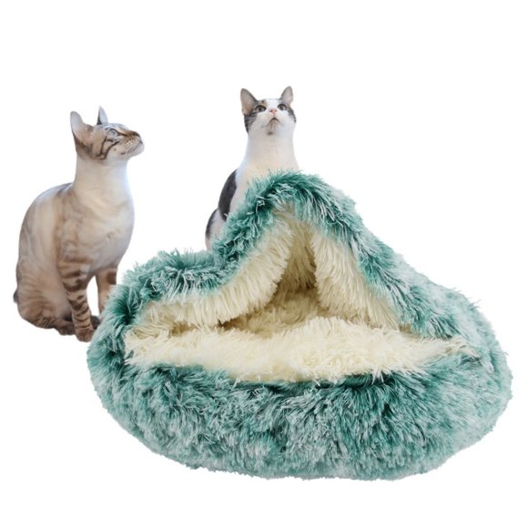 Hug Love Product | (Green) 2 in 1 Round Donut Plush Cat Bed with Cover - Picture 2 of 3